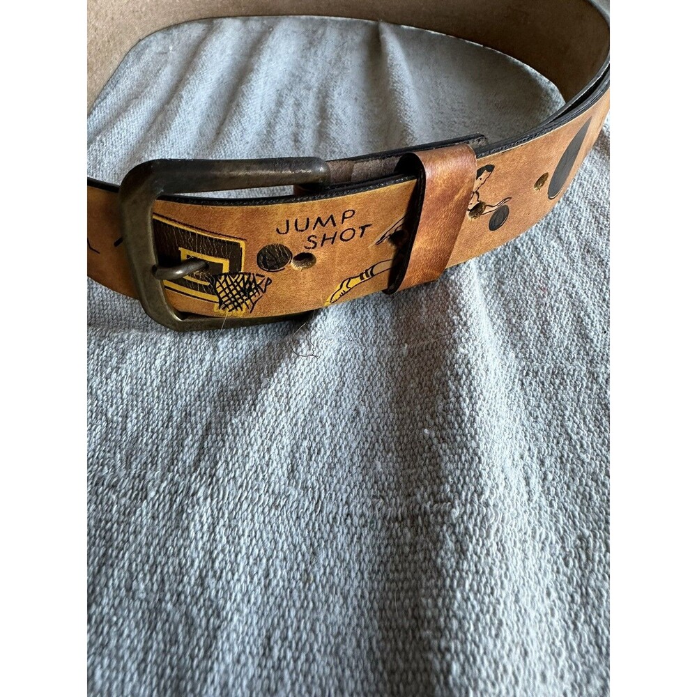 Lyntone Mens Sz 33 Cognac Leather NoveltyBelt Genuine Glove Leather Brass Buckle